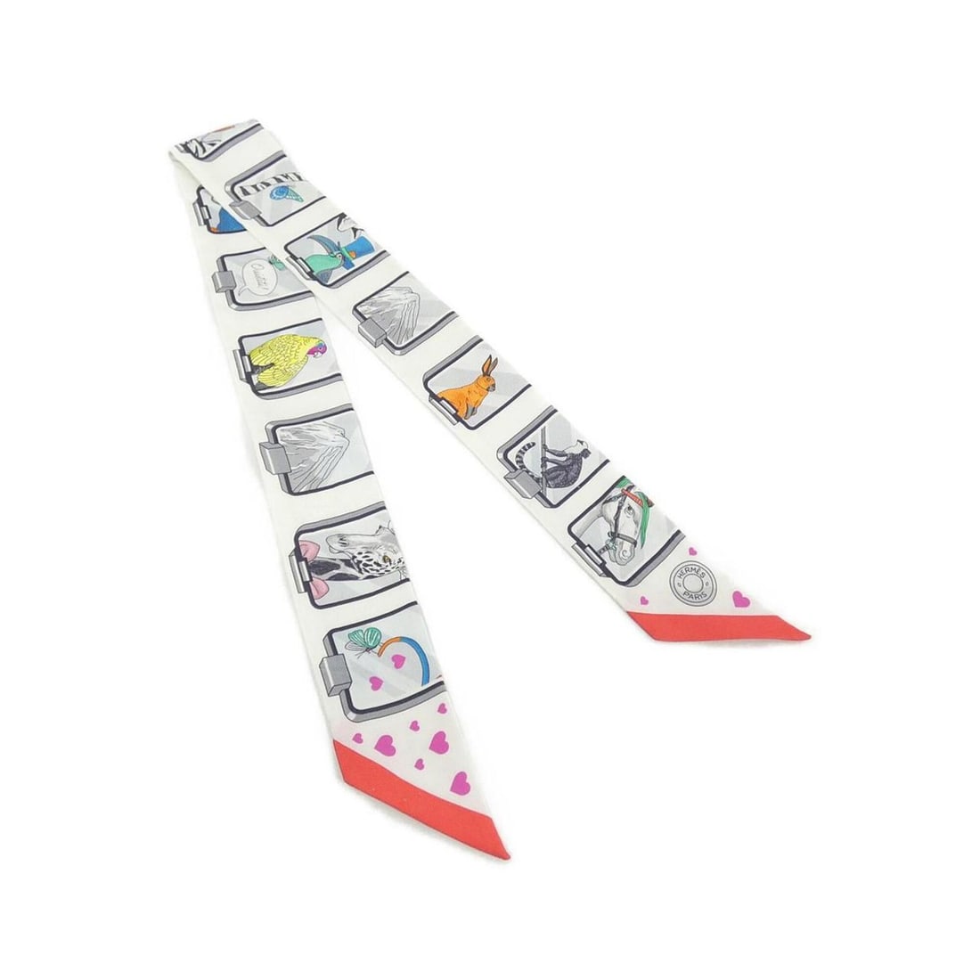 Hermes HERMES STORY Twilly 063875S Scarf Muffler: --- Catalog ---Category: SizeSize (LxW): 5cm x 86cm / 1.96'' x 33.85''Category: DesignType: ScarfColor: WhiteGender: Men,WomenMaterial: Silk Category: GeneralMPN: 063875SBrand: Hermes--- Item List ---