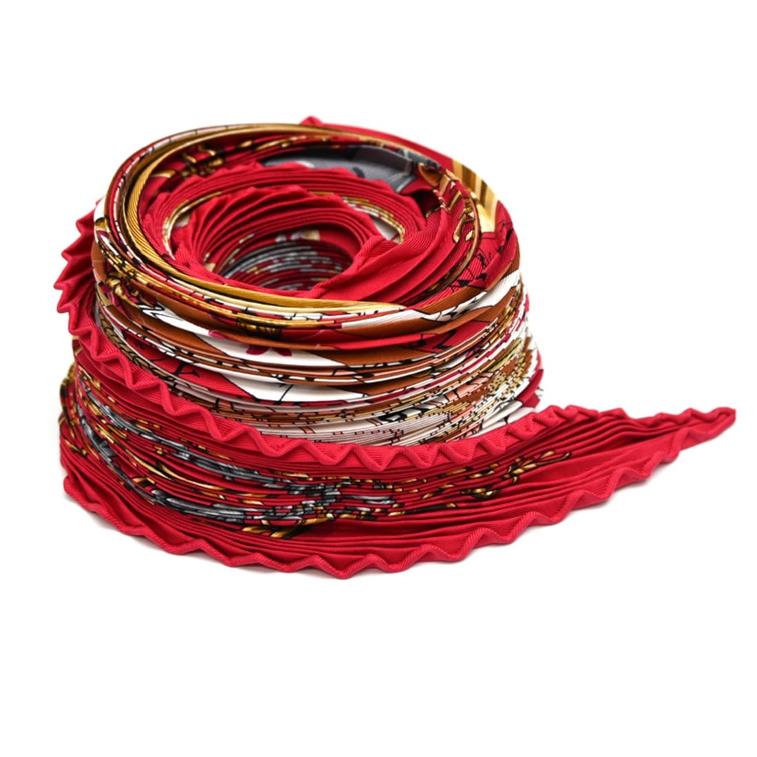 Hermes Pleated Carre DIES ET HORE Women's Scarf/Muffler, 100% Silk, Red: --- Catalog ---Category: SizeSize (LxW): 29cm x 1.27m / 11.41'' x 50''Category: DesignType: ScarfColor: Red color, WhiteGender: WomenMaterial: Silk Category: GeneralBrand: HermesCountry of Origin: Fra