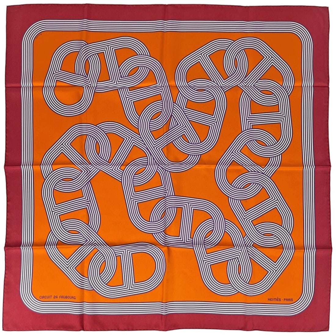 Hermes Carre 90 CIRCUIT 24 FAUBOURG Scarf/Muffler - Circuit at No. Chaine d'Ancre Silk, Orange (1 of 13)