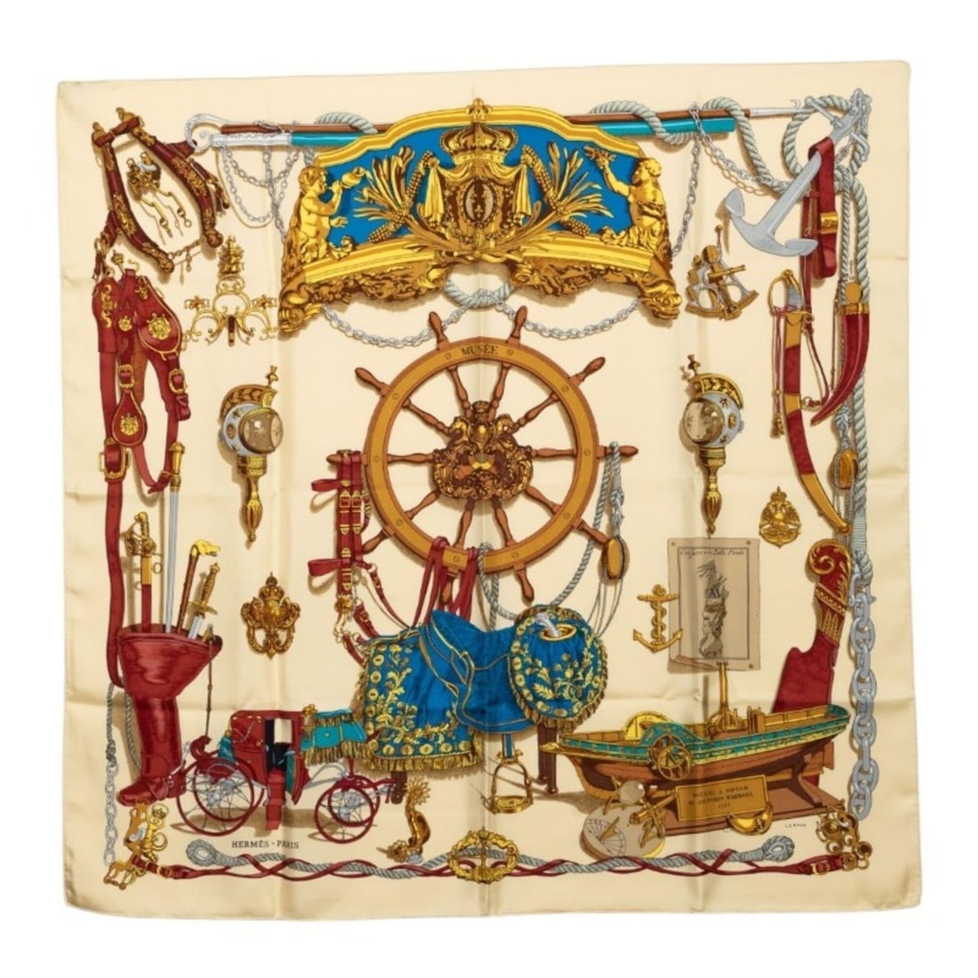 Hermes Carre 90 MUSEE Museum Scarf/Muffler, Beige Silk, Women's (1 of 12)