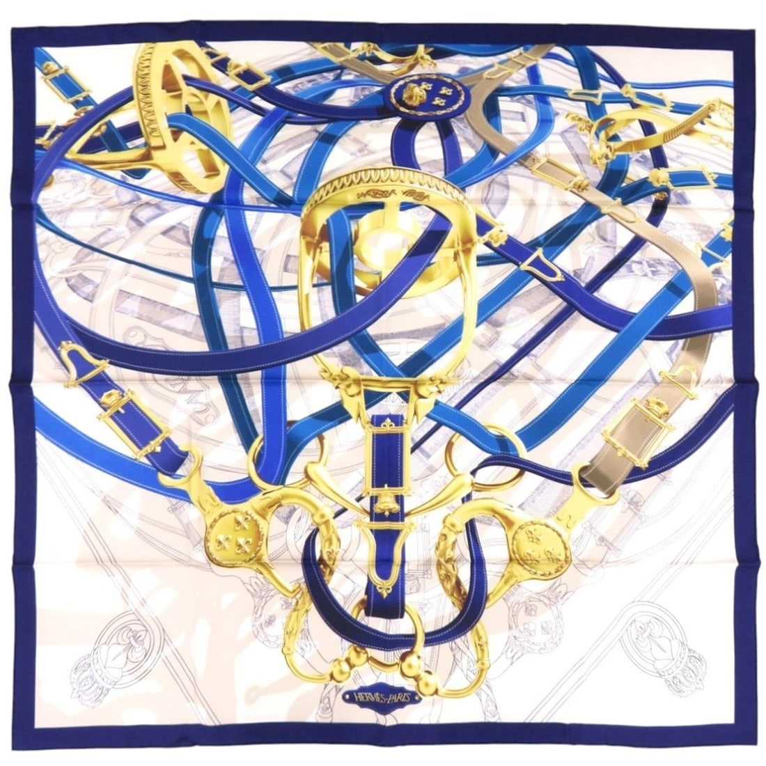 Hermes Carre 90 CAVALCODOUR VOLTIGEUR 003462S 07 Silk Royal Blue Scarf Muffler 0467HERMES: --- Catalog ---Category: SizeSize (LxW): 88cm x 88cm / 34.64'' x 34.64''Category: DesignType: ScarfColor: Blue, Cream, YellowGender: WomenMaterial: Silk Category: GeneralMPN: 003462S 07Brand: HermesCo