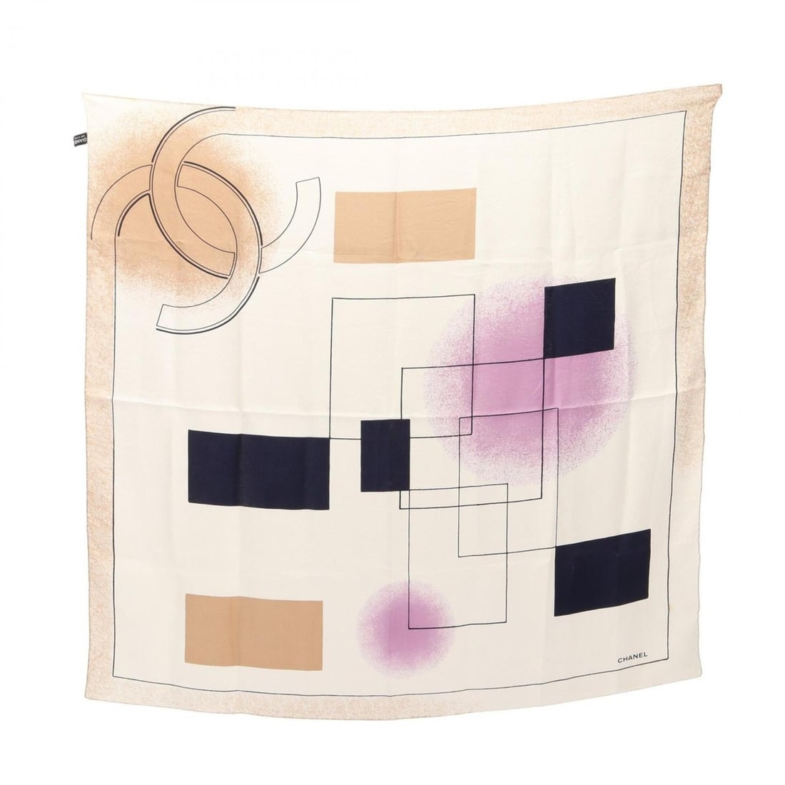 Chanel Coco Mark Scarf/Muffler, Silk, Women's, White/Beige/Multicolor: --- Catalog ---Category: SizeSize (LxW): 86cm x 86cm / 33.85'' x 33.85''Category: DesignType: ScarfColor: Beige, Multi-color, WhiteGender: WomenMaterial: Silk Category: GeneralBrand: Chanel--- Item Li