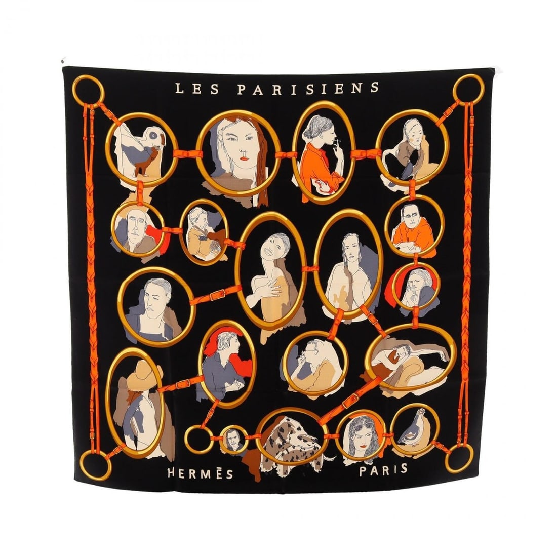 Hermes Carre 90 Les Parisiens Scarf/Muffler, Silk, Women's, Black/Multicolor: --- Catalog ---Category: SizeSize (LxW): 88cm x 88cm / 34.64'' x 34.64''Category: DesignType: ScarfColor: Black, Multi-colorGender: WomenMaterial: Silk Category: GeneralBrand: Hermes--- Item List ---S
