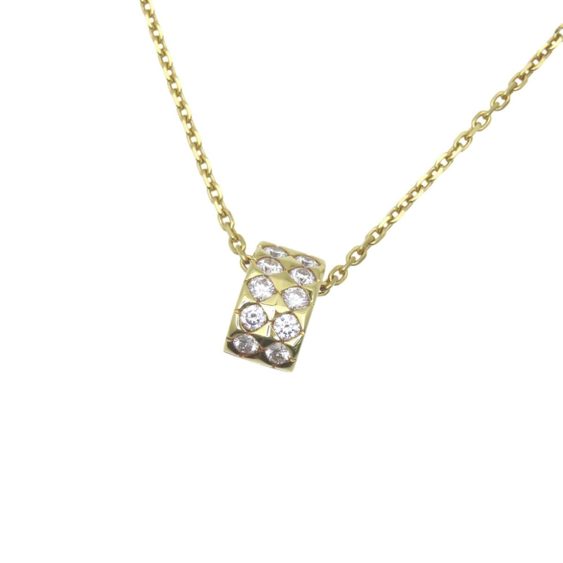 Boucheron Diamant 10-Diamond 750YG Necklace K1 8 Yellow Gold Diamond Jewelry 0139Boucheron: --- Catalog ---Category: SizeWeight: 12.6g / 0.44oz.Pendant Size: 15mm x 8.5mm / 0.59'' x 0.33''Neck Circumference: 39.5 cm / 15.55''Category: DesignStone: DiamondGender: WomenMaterial: Yellow gold (1