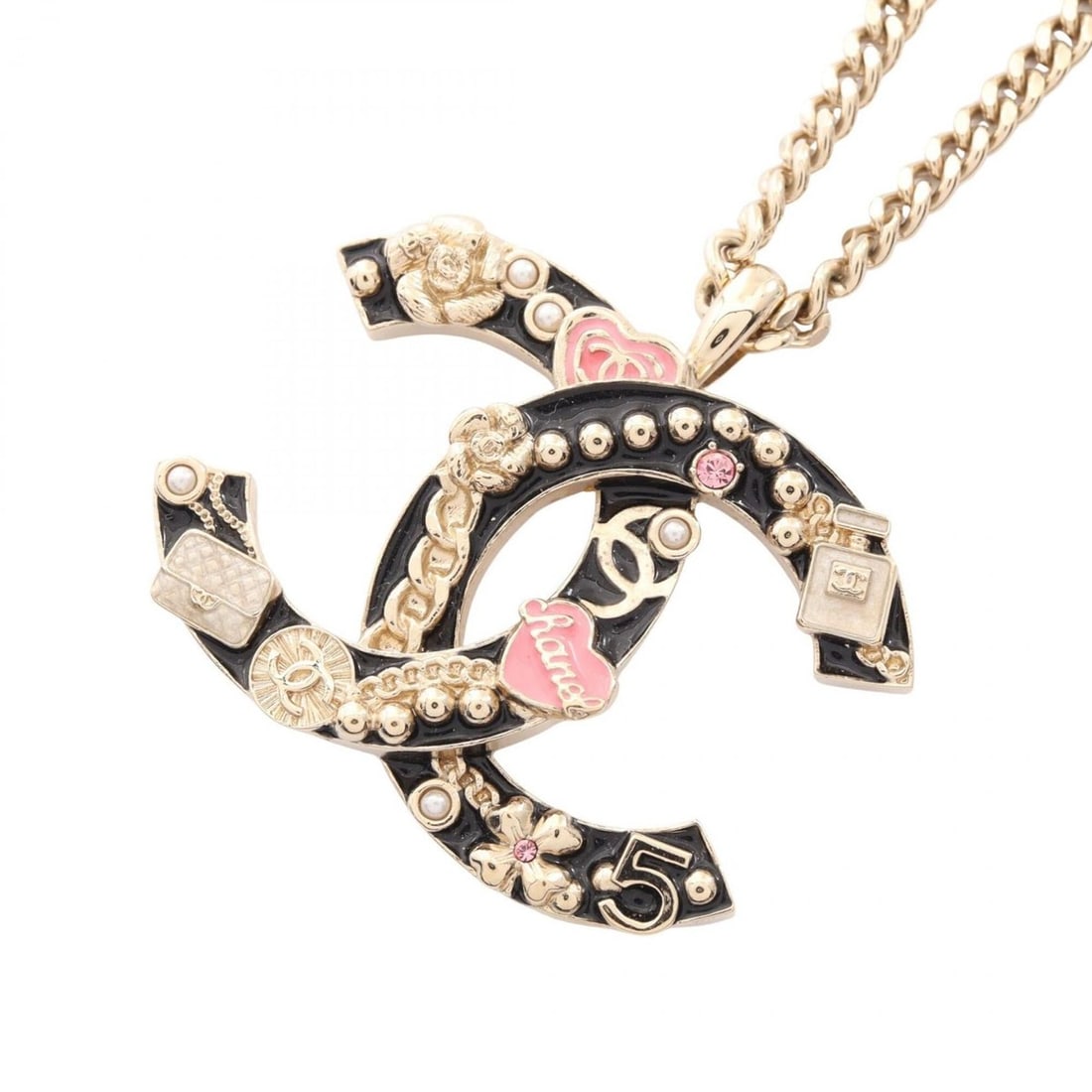 Chanel B24P Coco Mark Icon Motif Necklace Jewelry GP (Gold Plated) Women's Gold, Black, Pink: --- Catalog ---Category: SizePendant Size: 45mm x 50mm / 1.77'' x 1.96''Neck Circumference: 60 cm - 80 cm / 23.62'' - 31.49''Category: DesignColor: Black, Gold, PinkGender: WomenMaterial: Gold plating