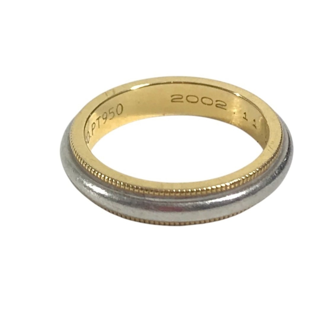 TIFFANY&Co. Tiffany & Co. 18K Gold and Platinum Combination Milgrain Accessory Jewelry Ring YG750: --- Catalog ---Category: SizeJP Size: 7.5US Size: 4Category: DesignType: Band ringColor: Gold, SilverGender: WomenMaterial: Platinum 950, Yellow gold (18K)Category: GeneralBrand: Tiffany--- Item List 