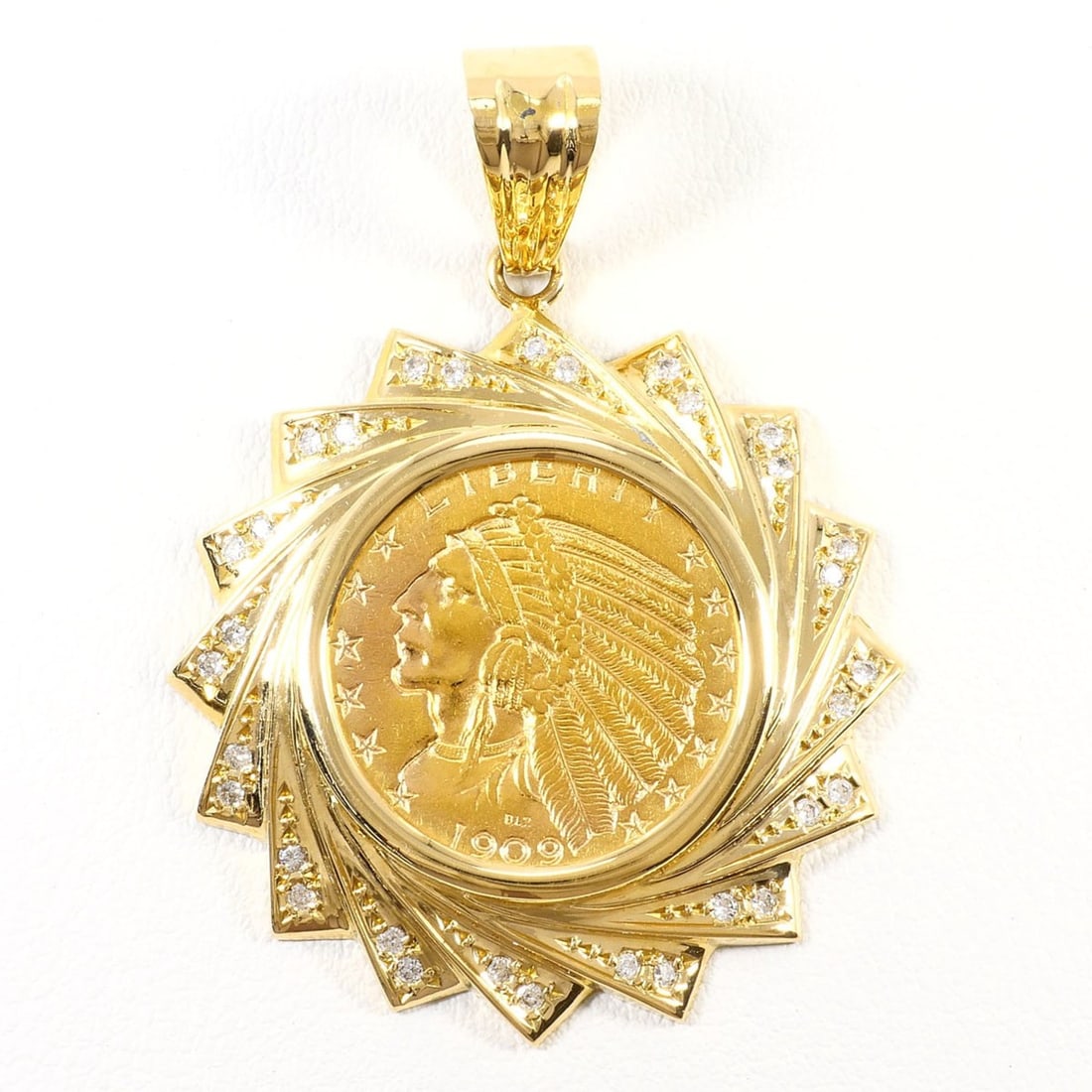 K21.6 21.6K YG Yellow Gold 18K Pendant Top with 0.32ct Diamond, Certificate of Authenticity, Total (1 of 10)