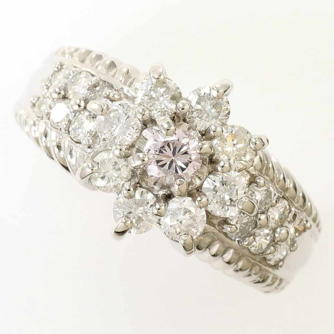 PT1000 Platinum Ring with Pink Diamond 0.1ct and 0.9ct, Certificate of Authenticity, Total Weight (1 of 15)