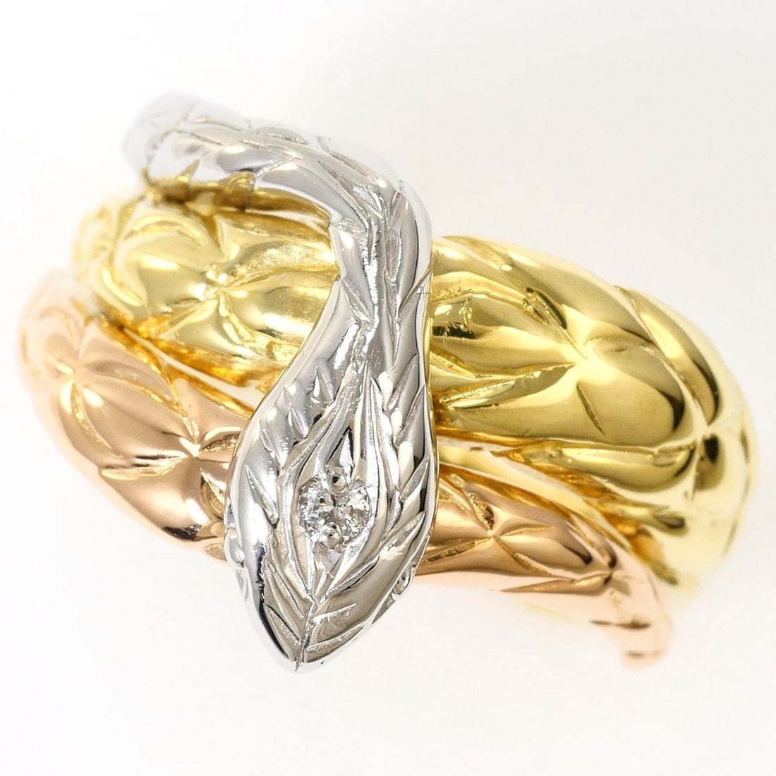 PT900 Platinum 18K Yellow Gold Ring with 0.02ct Diamond, Certificate of Authenticity, Total Weight: --- Catalog ---Category: SizeWidth: 12mm / 0.47''Weight: 5.4g / 0.19oz.JP Size: 9US Size: 5Category: DesignType: Band ringColor: Pink gold, Platinum, Yellow goldMetal: Gold, PlatinumStone: DiamondGend