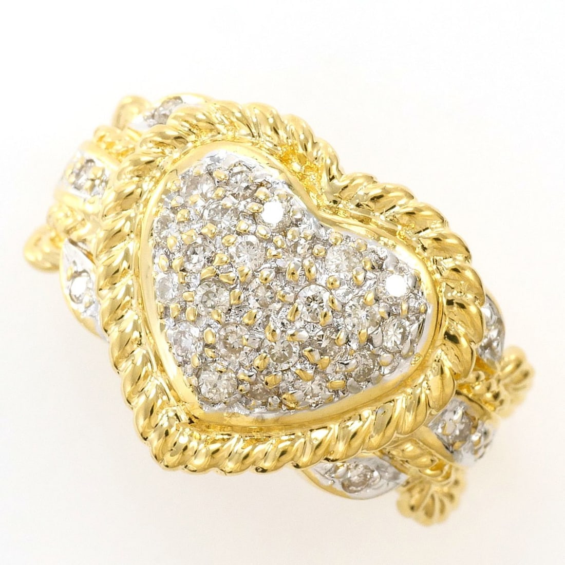 18K (18-karat) yellow gold ring with diamond (carat weight not stamped), total 5.4g, jewelry.: --- Catalog ---Category: SizeWidth: 13mm / 0.51''Weight: 5.4g / 0.19oz.JP Size: 10US Size: 5.5Category: DesignType: Band ringColor: White, Yellow goldMetal: Gold, White GoldStone: DiamondGender: Women