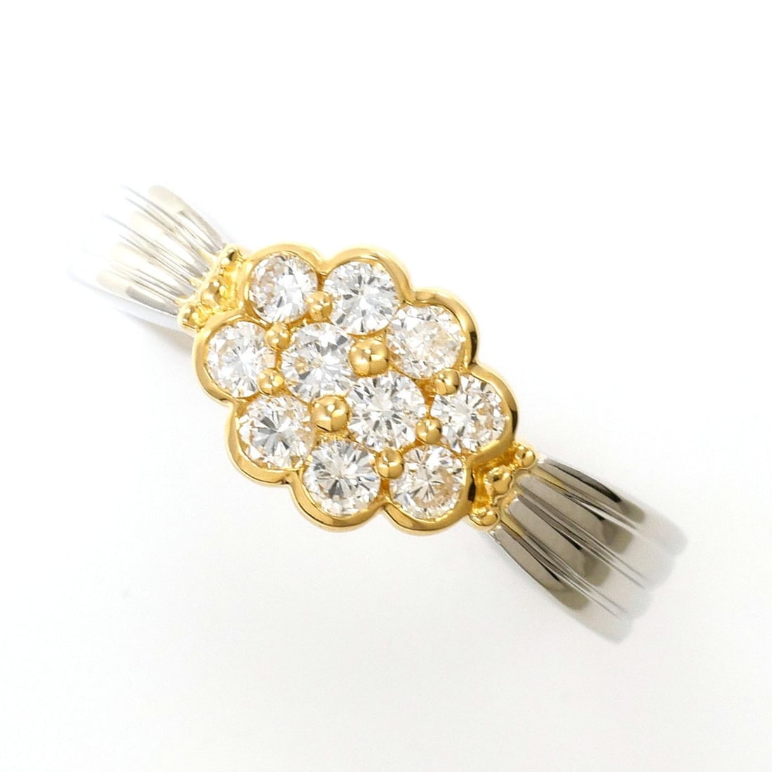 PT900 Platinum 18K Yellow Gold Ring, 1 Diamond 0.36ct, Total Weight 4.9g, Jewelry: --- Catalog ---Category: SizeWidth: 7mm / 0.28''Weight: 4.9g / 0.17oz.JP Size: 11.5US Size: 6+Category: DesignType: Band ringColor: Platinum, Yellow goldMetal: Gold, PlatinumStone: DiamondGender: Wome