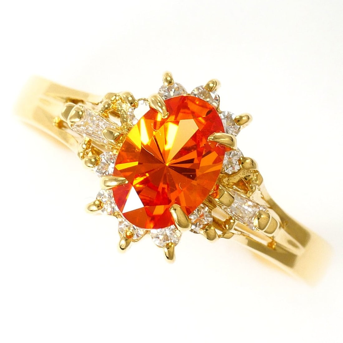 18K (18-karat) Yellow Gold Ring with Synthetic Sapphire 0.74ct and Diamond 0.14ct, Total Weight: --- Catalog ---Category: SizeWidth: 9mm / 0.35''Weight: 2.3g / 0.08oz.JP Size: 9US Size: 5Category: DesignType: Band ringColor: Yellow goldMetal: GoldStone: Diamond, SapphireGender: WomenMaterial: Yel
