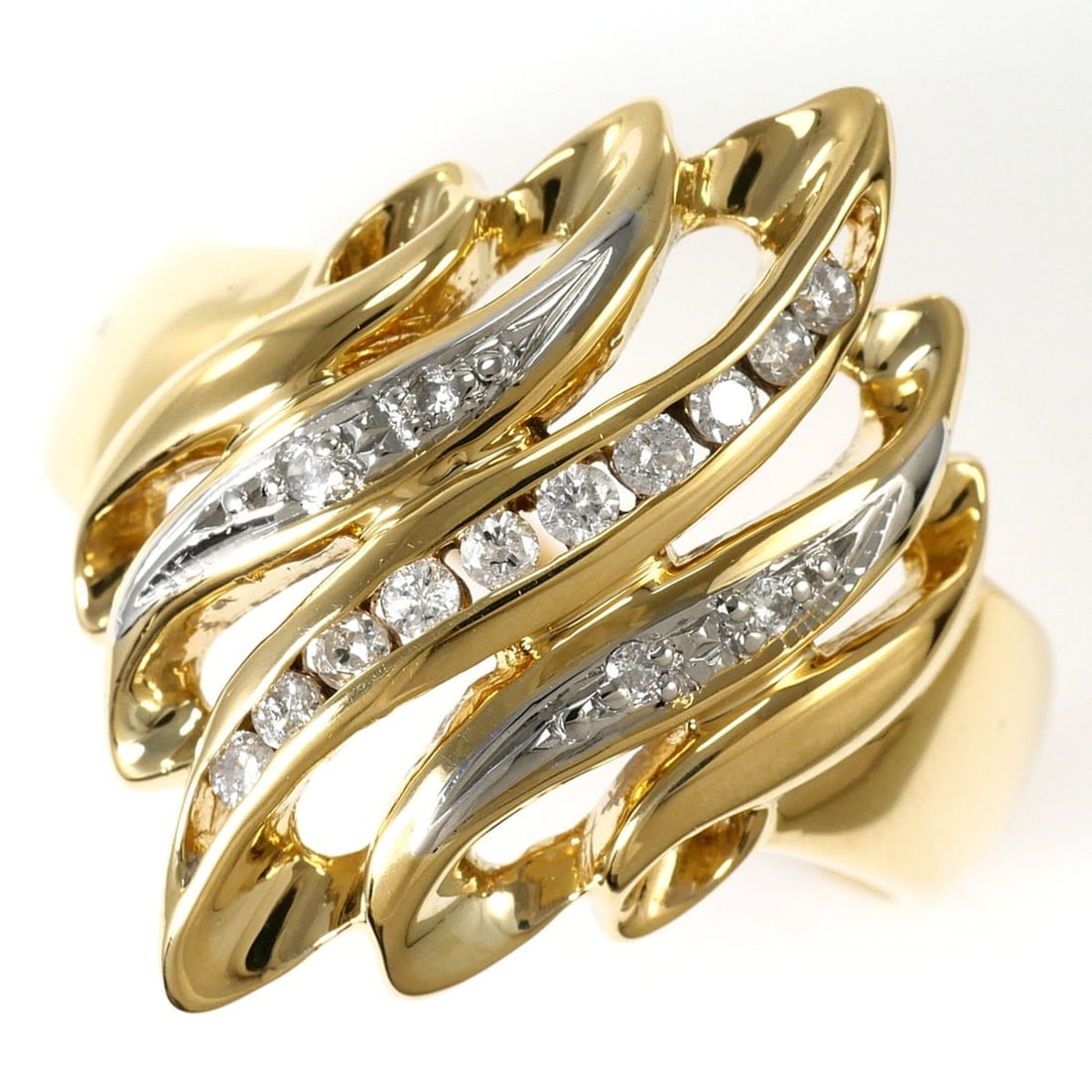 PT900 Platinum 18K Yellow Gold Ring with 1 Diamond (carat mark not stamped), Certificate of: --- Catalog ---Category: SizeWidth: 20mm / 0.79''Weight: 4.3g / 0.15oz.JP Size: 12US Size: 6.5Category: DesignType: Band ringColor: Platinum, Yellow goldMetal: Gold, PlatinumStone: DiamondGender: Wome