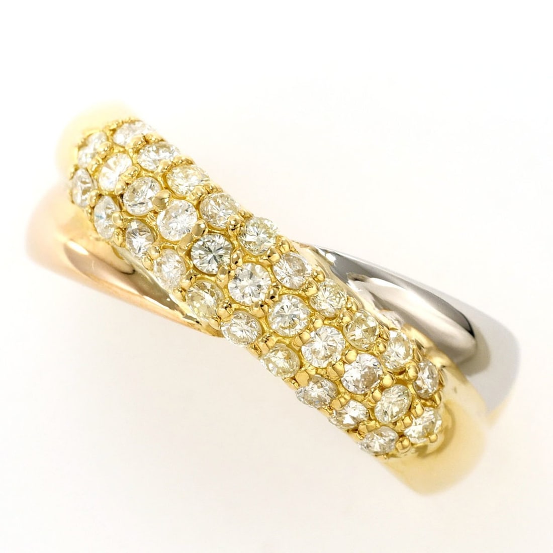 PT900 Platinum 18K Yellow Gold Ring with 0.50ct Diamond, Certificate of Authenticity, Total Weight: --- Catalog ---Category: SizeWidth: 7mm / 0.28''Weight: 3.9g / 0.13oz.JP Size: 10.5US Size: 5.5Category: DesignType: Band ringColor: Pink gold, Platinum, Yellow goldMetal: Gold, PlatinumStone: Diamond