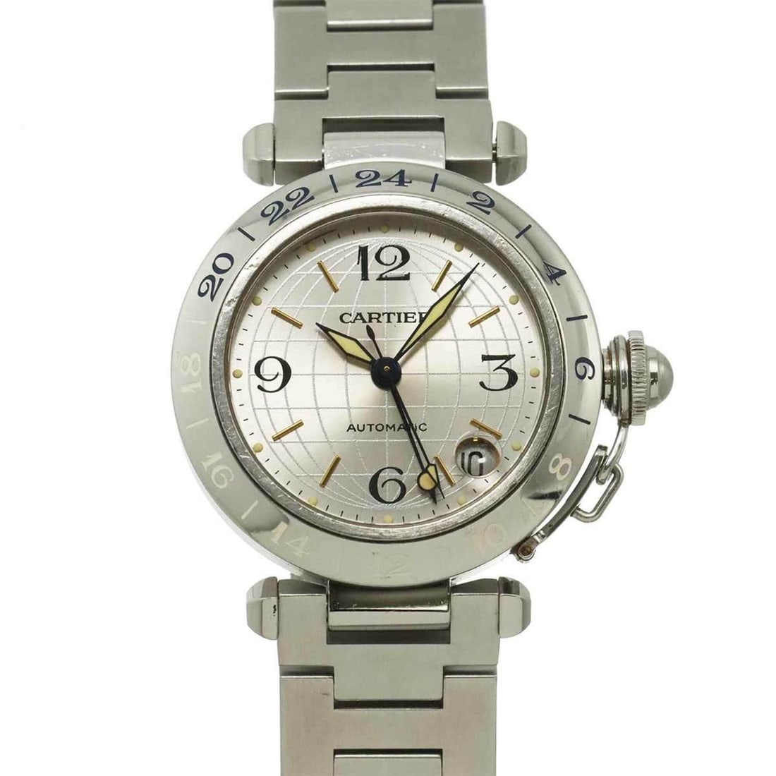 Cartier Pasha C Meridian GMT W31029M7 Boys' Watch, Date, Silver, Automatic Movement: --- Catalog ---Category: SizeWrist Size: 16.5cm / 6.49''Case Diameter: 35mm / 1.38''Category: DesignType: WristwatchGender: Boys,Men,WomenColor (Dial): SilverMaterial (Band): Stainless steelMaterial (