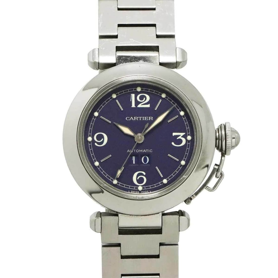 Cartier Pasha C Big Date W31047M7 Boys' Watch, Navy, Automatic Movement: --- Catalog ---Category: SizeWrist Size: 18.5cm / 7.28''Case Diameter: 35mm / 1.38''Category: DesignType: WristwatchGender: BoysColor (Dial): NavyMaterial (Band): Stainless steelMaterial (Case): Stain