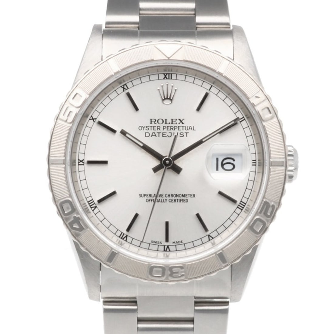 Rolex Datejust Thunderbird Oyster Perpetual Watch, Stainless Steel, 16264, Automatic Winding,: --- Catalog ---Category: SizeWrist Size: 16.5cm / 6.49''Case Diameter: 36.5mm / 1.44''Category: DesignType: WristwatchGender: MenColor (Dial): SilverMaterial (Band): Stainless steel, White gold (18K)M