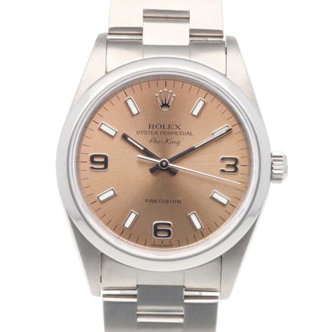 Rolex Air-King Oyster Perpetual Wristwatch, Stainless Steel, 14000M Water Resistance, Automatic: --- Catalog ---Category: SizeWrist Size: 18.5cm / 7.28''Case Diameter: 34.5mm / 1.36''Category: DesignType: WristwatchGender: MenColor (Dial): PinkMaterial (Band): Stainless steelMaterial (Case): Stai