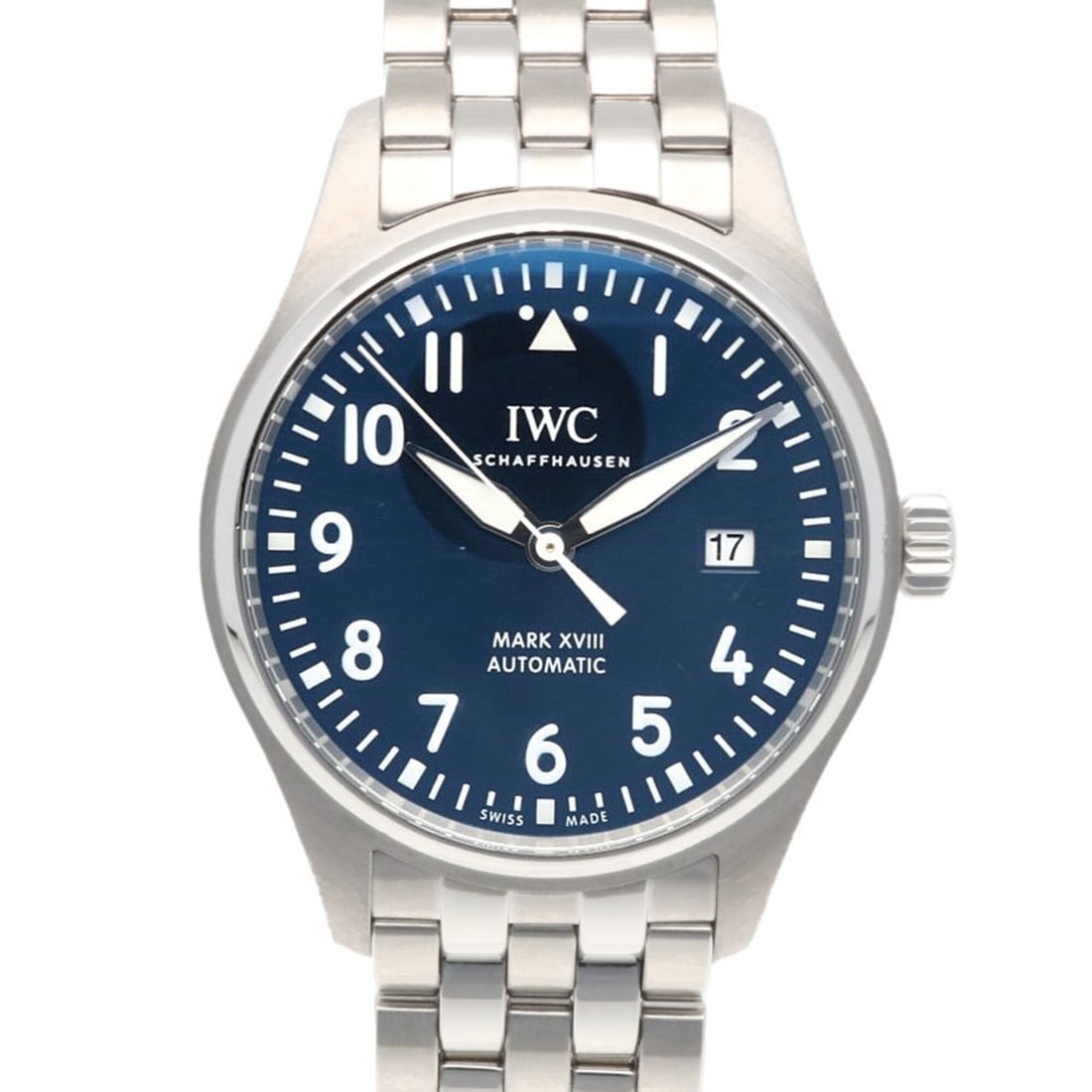 IWC Schaffhausen Pilot's Watch Mark 18 Wristwatch, Stainless Steel, IW327016, Automatic Winding,: --- Catalog ---Category: SizeWrist Size: 18.5cm / 7.28''Case Diameter: 40mm / 1.57''Category: DesignType: WristwatchGender: MenColor (Dial): NavyMaterial (Band): Stainless steelMaterial (Case): Stainl