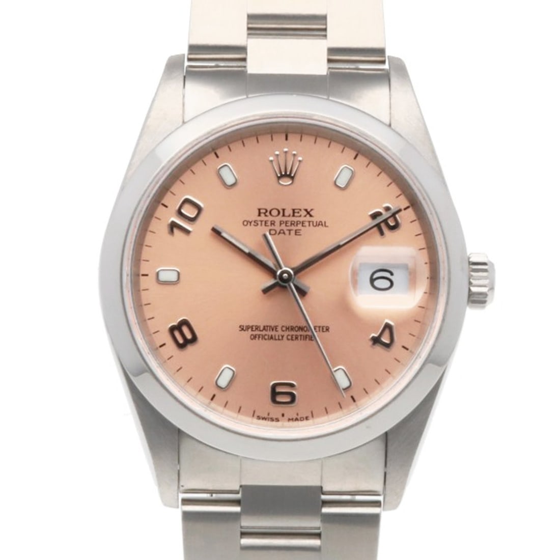 Rolex Date Oyster Perpetual Watch, Stainless Steel, Automatic Winding, Overhauled, Polished,: --- Catalog ---Category: SizeWrist Size: 18.5cm / 7.28''Case Diameter: 34.5mm / 1.36''Category: DesignType: WristwatchGender: MenColor (Dial): PinkMaterial (Band): Stainless steelMaterial (Case): Stai