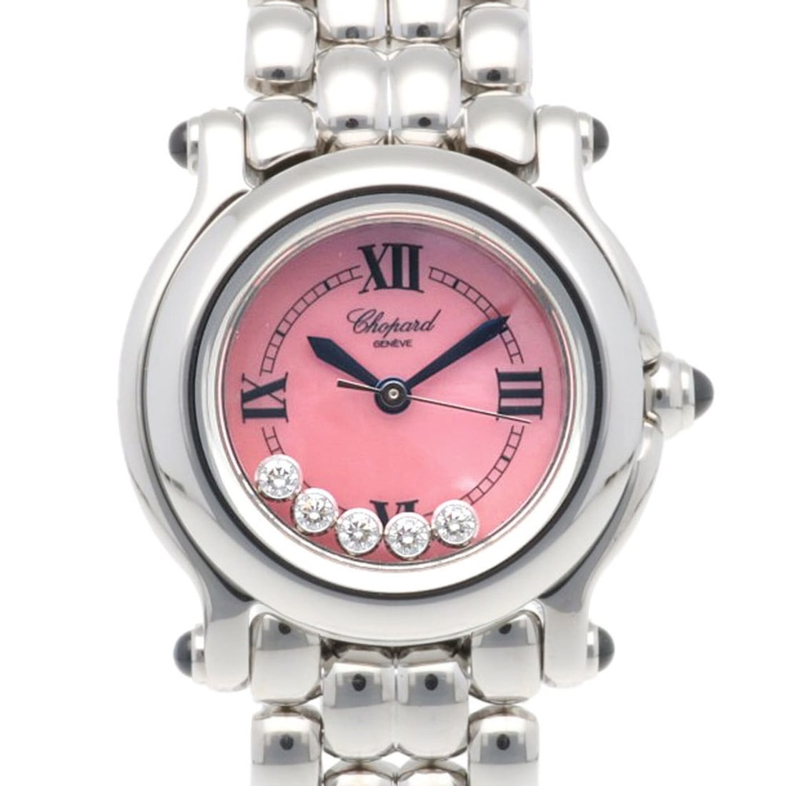 Chopard Happy Sport Wristwatch, Stainless Steel 8245 Quartz, Polished, Ladies', Moving Diamonds,: --- Catalog ---Category: SizeWrist Size: 15.5cm / 6.1''Case Diameter: 26mm / 1.02''Category: DesignType: WristwatchGender: WomenColor (Dial): Pink shellMaterial (Band): Stainless steelMaterial (Case):