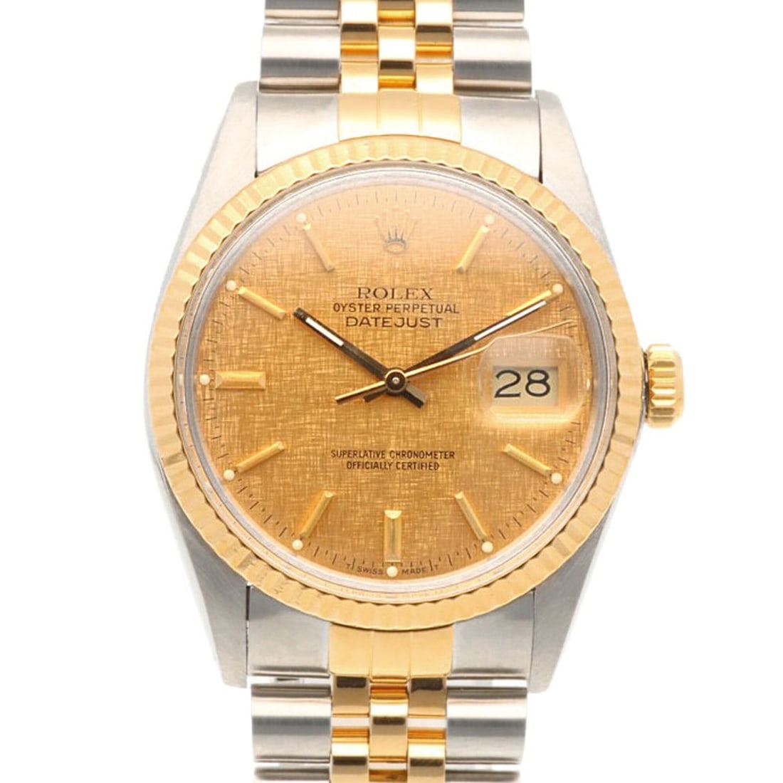 Rolex Datejust Oyster Perpetual Wristwatch, Stainless Steel, 16013, Automatic Winding, Overhauled,: --- Catalog ---Category: SizeWrist Size: 19cm / 7.48''Case Diameter: 36mm / 1.42''Category: DesignType: WristwatchGender: MenColor (Dial): GoldMaterial (Band): Stainless steel, Yellow gold (18K)Materi