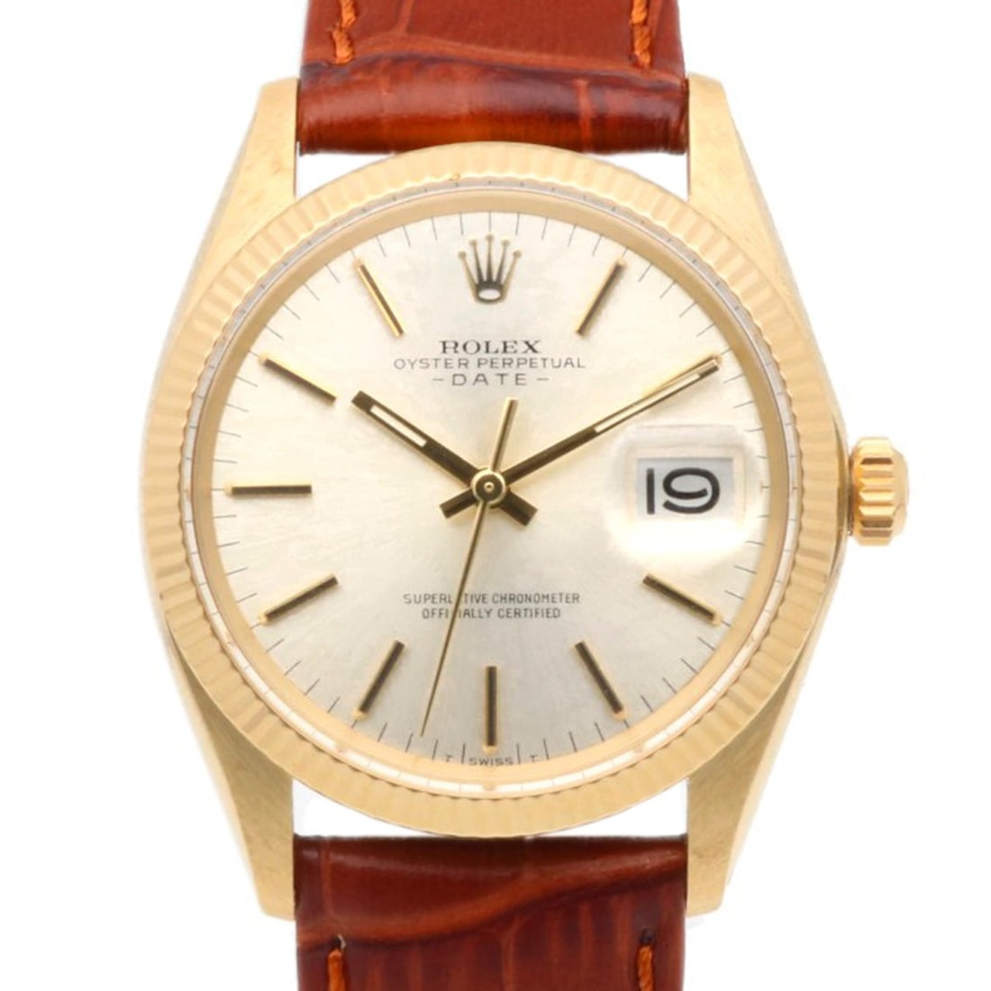 Rolex Date Oyster Perpetual Watch, K14 Yellow Gold, 1503 7, Automatic Winding, Overhauled, Men's: --- Catalog ---Category: SizeWrist Size: 14cm - 19cm / 5.51'' - 7.48''Case Diameter: 34mm / 1.34''Category: DesignType: WristwatchGender: MenColor (Dial): GoldMaterial (Case): Yellow gold (14K)Categor