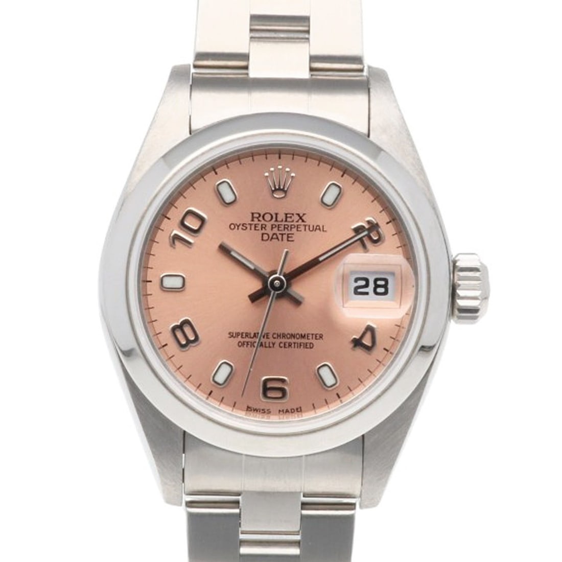 Rolex Date Oyster Perpetual Watch, Stainless Steel, Automatic, Ladies' Watch: --- Catalog ---Category: SizeWrist Size: 17.5cm / 6.88''Case Diameter: 26mm / 1.02''Category: DesignType: WristwatchGender: WomenColor (Dial): PinkMaterial (Band): Stainless steelMaterial (Case): Stai