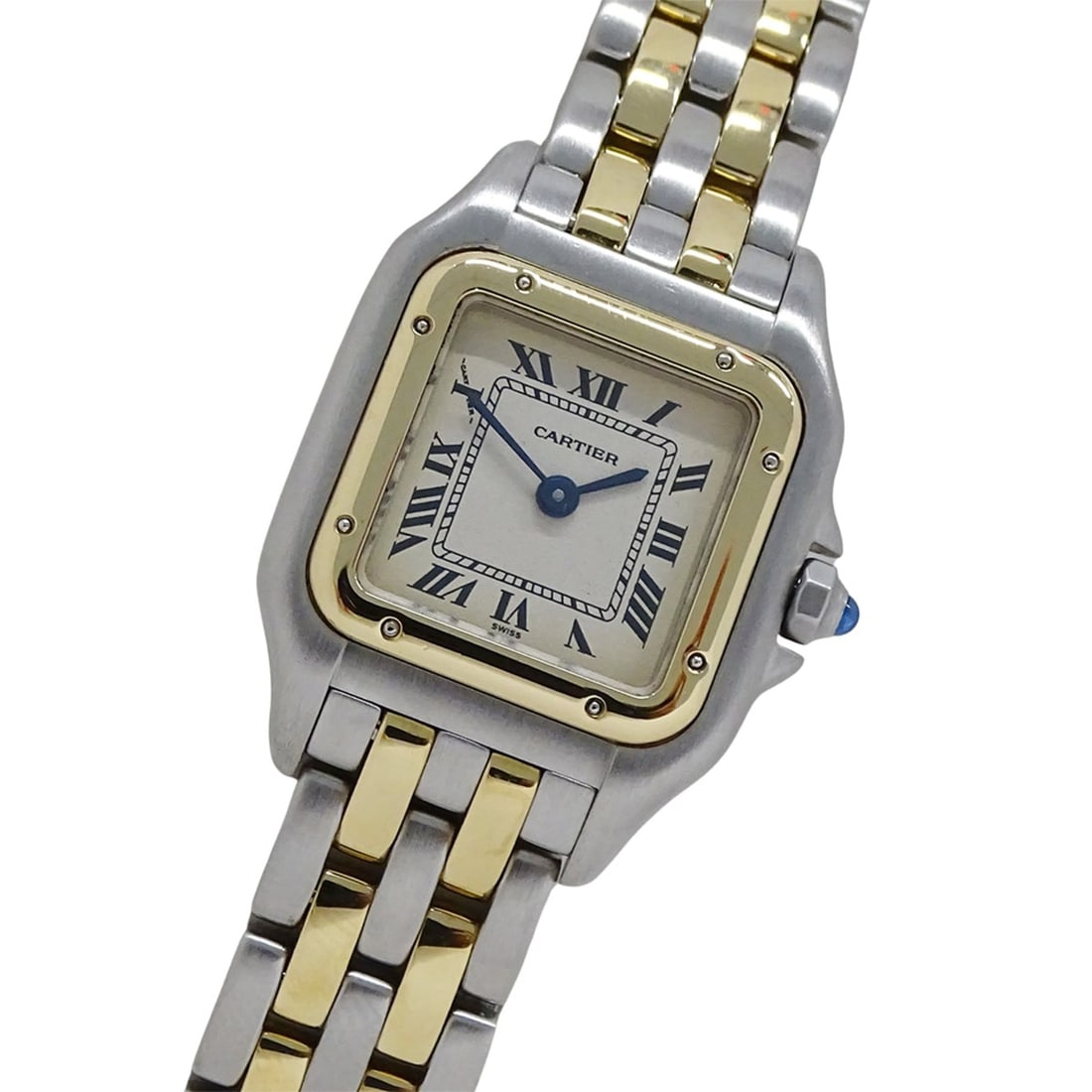 Cartier women's watch, Panthère SM 2-row quartz movement, stainless steel (SS) and gold (YG): --- Catalog ---Category: SizeWrist Size: 15.5cm / 6.1''Case Diameter: 22mm / 0.87''Category: DesignType: WristwatchGender: WomenColor (Dial): IvoryMaterial (Band): Stainless steel, Yellow goldMaterial