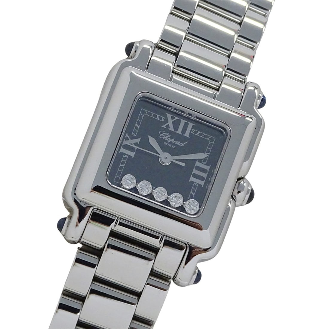Chopard Happy Sport Square 5P Diamond Quartz Watch for Women, Stainless Steel (SS), Size 27, Model: --- Catalog ---Category: SizeWrist Size: 16cm / 6.29''Case Diameter: 22mm / 0.87''Category: DesignType: WristwatchGender: WomenColor (Dial): BlackMaterial (Band): Stainless steelMaterial (Case): Stain