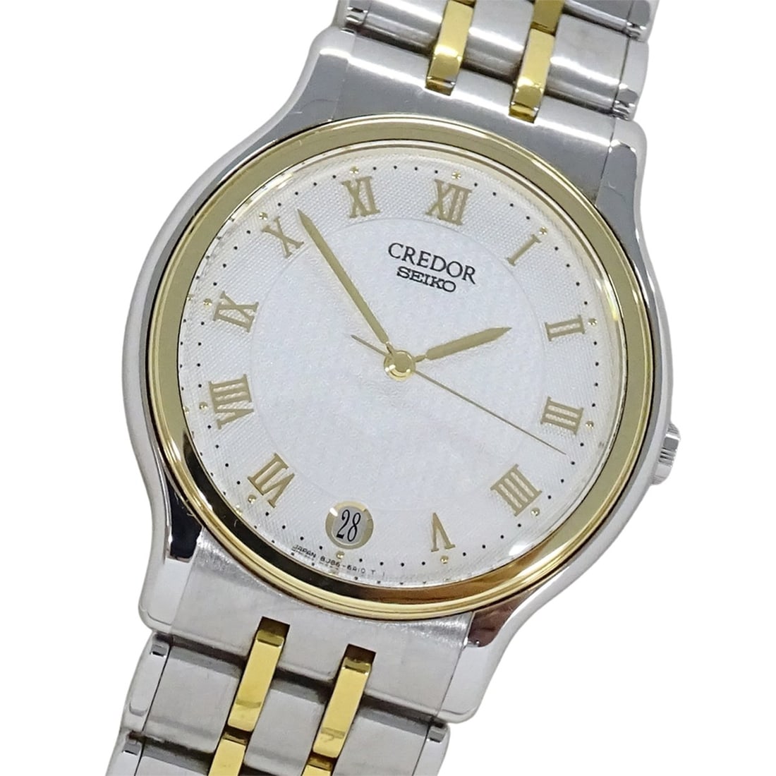 Seiko Credor 8J86-6A00 GCAZ004 Men's Watch, Brand Name, Date, Quartz, Stainless Steel (SS), 18KT: --- Catalog ---Category: SizeWrist Size: 20cm / 7.87''Case Diameter: 33mm / 1.3''Category: DesignType: WristwatchGender: MenColor (Dial): SilverMaterial (Band): Gold (18K), Stainless steelMaterial (Ca