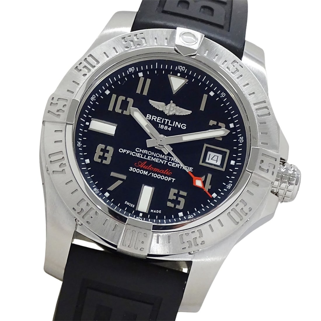 Breitling Avenger II Seawolf A17331 Men's Watch, Brand, Date, Automatic Movement, Stainless Steel: --- Catalog ---Category: SizeWrist Size: 19cm / 7.48''Case Diameter: 44mm / 1.73''Category: DesignType: WristwatchGender: MenColor (Dial): BlackMaterial (Band): LeatherMaterial (Case): Stainless steel