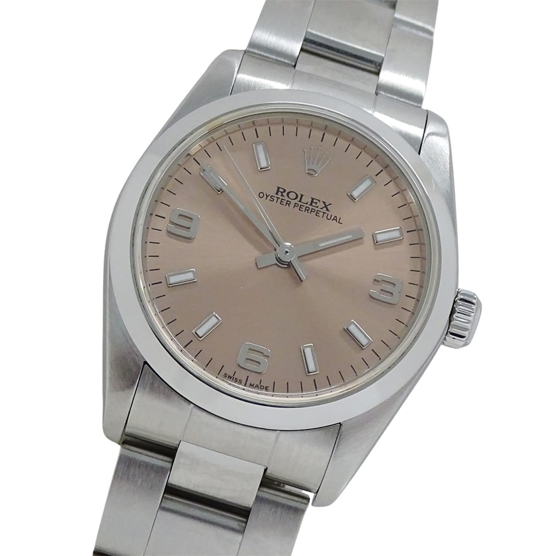 Rolex Oyster Perpetual 77080 F-serial watch, boys' size, brand name, automatic winding, stainless: --- Catalog ---Category: SizeWrist Size: 18.5cm / 7.28''Case Diameter: 30mm / 1.18''Category: DesignType: WristwatchGender: MenColor (Dial): PinkMaterial (Band): Stainless steelMaterial (Case): Stainl