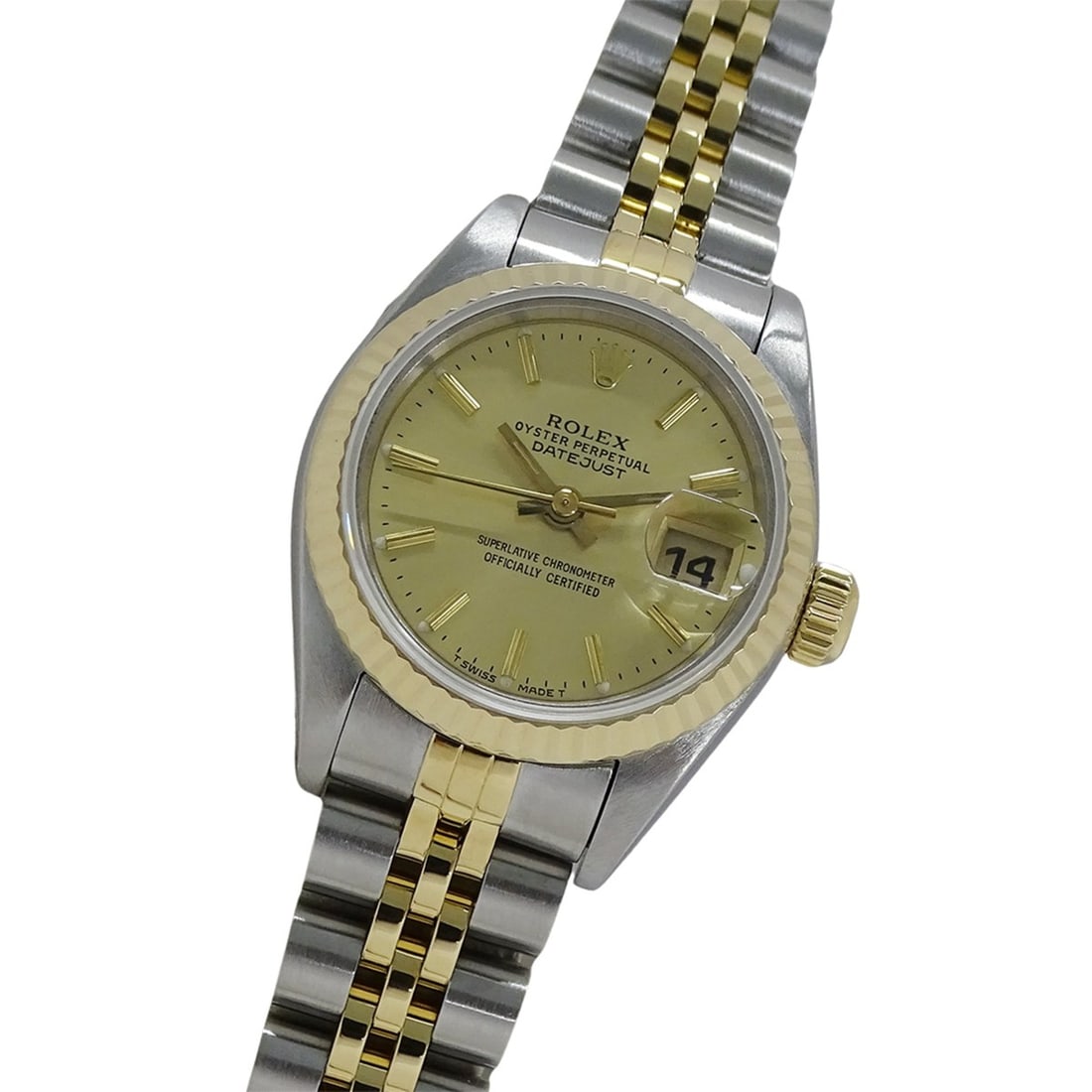 Rolex Datejust 69173 S-serial, Ladies' Automatic Watch, Stainless Steel (SS) and Gold (YG): --- Catalog ---Category: SizeWrist Size: 16cm / 6.29''Case Diameter: 26mm / 1.02''Category: DesignType: WristwatchGender: WomenColor (Dial): GoldMaterial (Band): Stainless steel, Yellow goldMaterial (