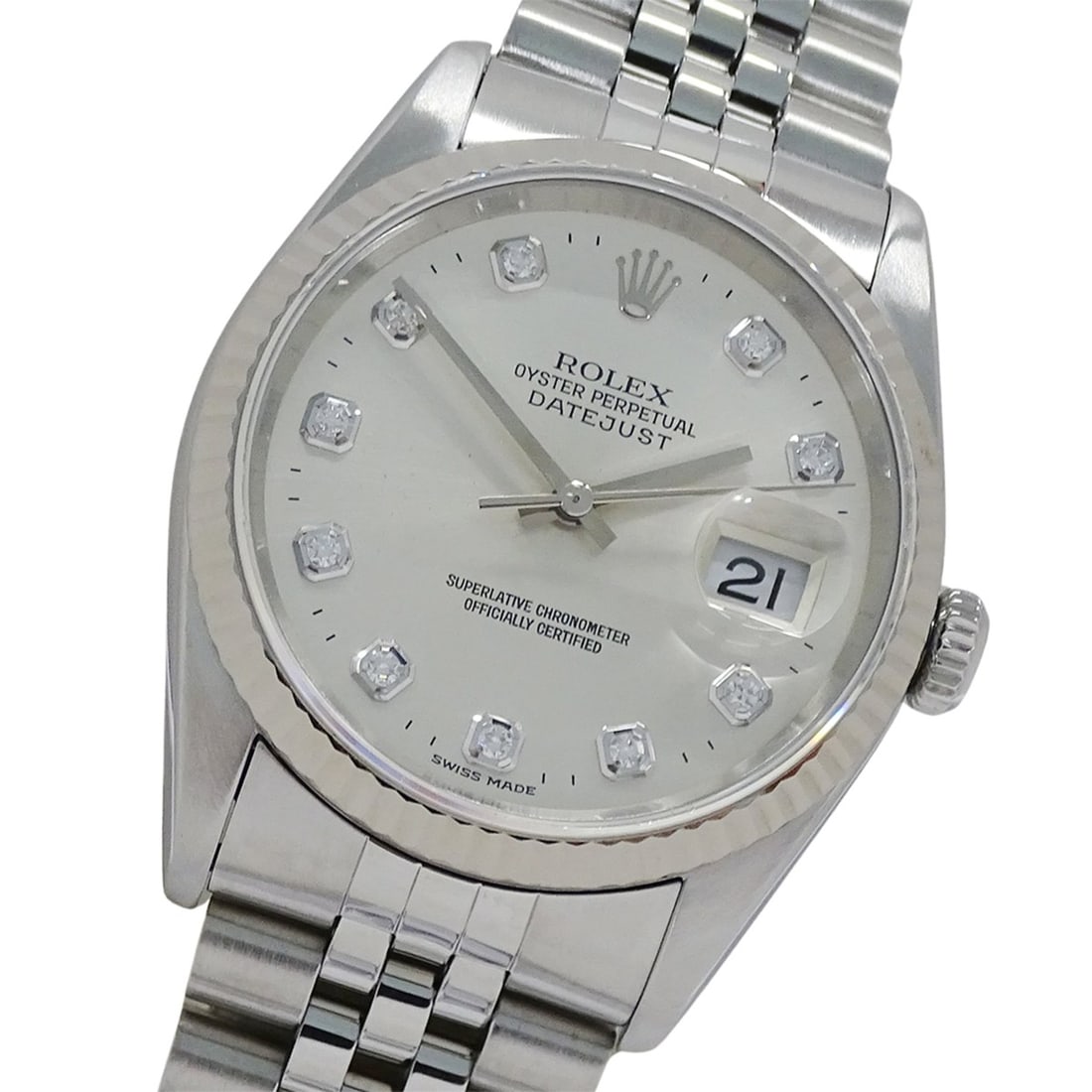 Rolex Datejust 16234G W-serial Men's Watch, Brand Name, 10P Diamonds, Automatic Movement, Stainless: --- Catalog ---Category: SizeWrist Size: 19cm / 7.48''Case Diameter: 36mm / 1.42''Category: DesignType: WristwatchGender: MenColor (Dial): SilverMaterial (Band): Stainless steel, White goldMaterial (C