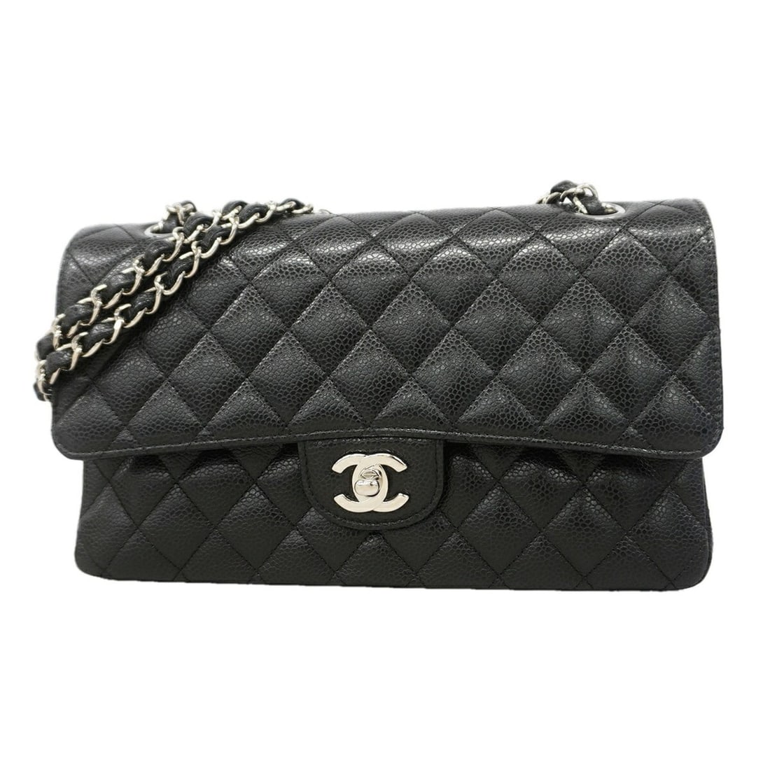 Chanel Matelassé Shoulder Bag, Double Flap, Chain, Caviar Leather, Black, Women's, OP022168 (1 of 14)