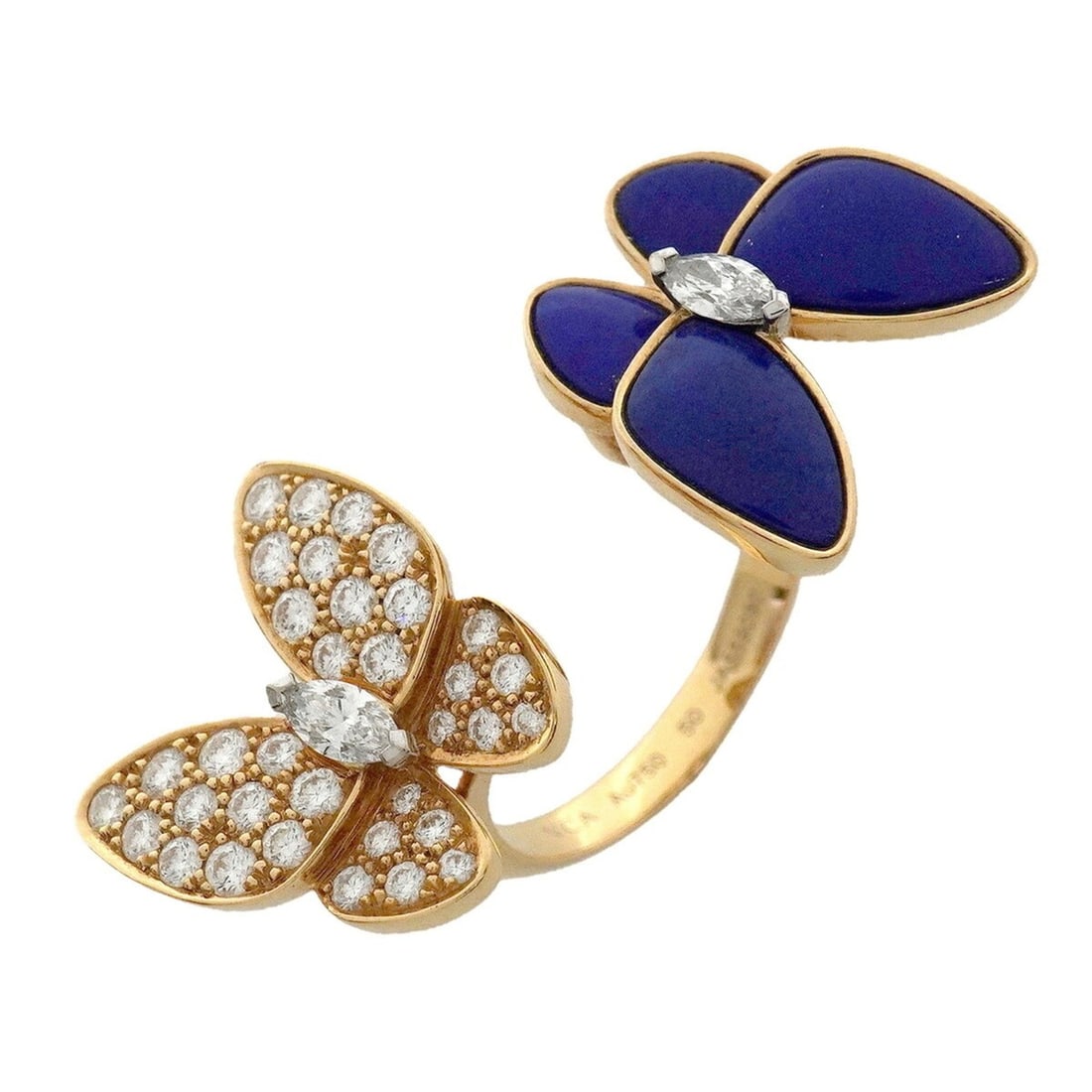 Van Cleef & Arpels De Papillon Entre d'Or Ring, 18K Yellow Gold, Diamond, Lapis Lazuli, Blue, Size: --- Catalog ---Category: SizeUS Size: 5.5Brand Size: 50Category: DesignType: Band ringColor: BlueStone: Diamond, Lapis lazuliGender: WomenMaterial: Yellow gold (18K)Category: GeneralBrand: Van Cleef &