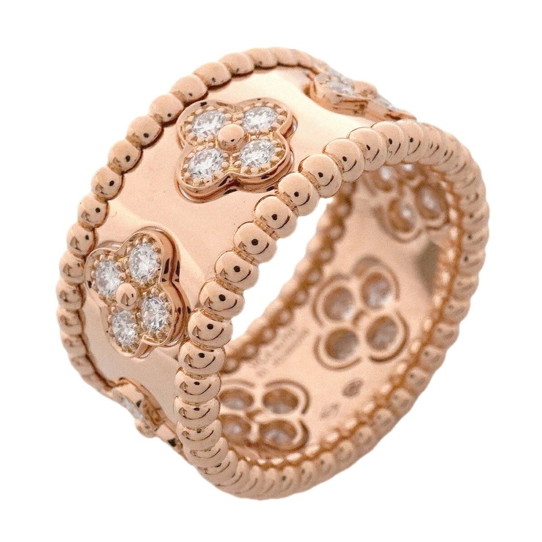 Van Cleef & Arpels Perlee Clover Ring, 18K Pink Gold with Diamonds, Size 51, Women's (1 of 17)