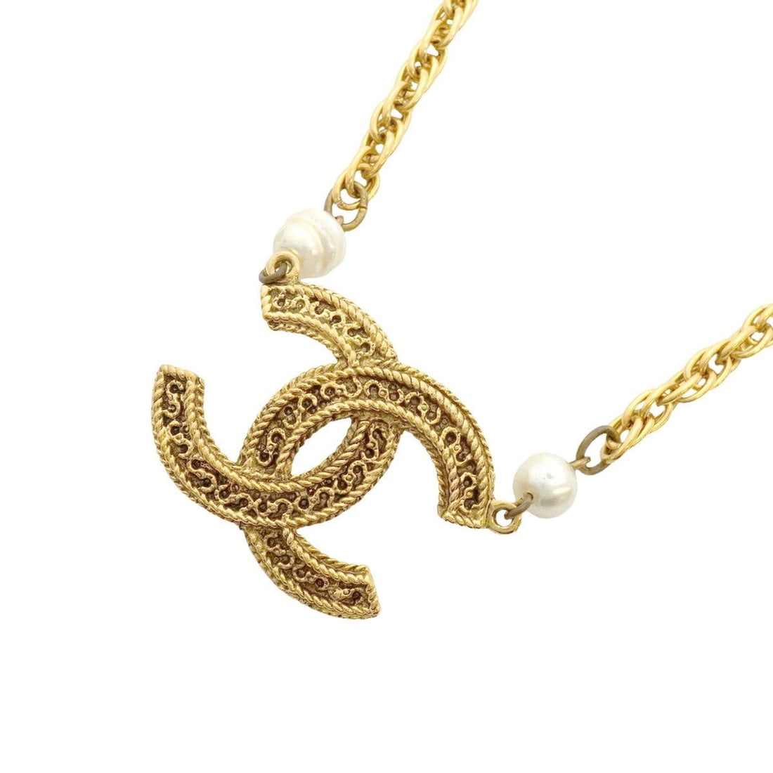 Chanel Necklace, Coco Mark, GP Plated, Faux Pearl, Gold, Women's: --- Catalog ---Category: SizePendant Size: 27.5mm x 39.6mm / 1.08'' x 1.55''Neck Circumference: 44.5 cm / 17.51''Category: DesignColor: GoldGender: WomenMaterial: Gold platingNecklace Type: NecklaceCa