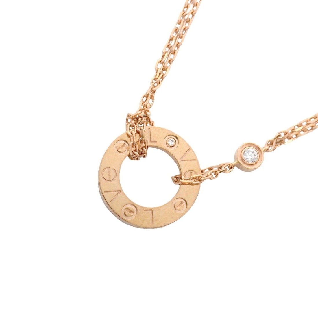 Cartier Love Circle Necklace, 2PD, 18KPG Pink Gold, Diamonds, Women's: --- Catalog ---Category: SizePendant Size: 13.1mm x 13.1mm / 0.51'' x 0.51''Neck Circumference: 38 cm - 41 cm / 14.96'' - 16.14''Category: DesignStone: DiamondGender: WomenMaterial: Pink gold (18K)Nec