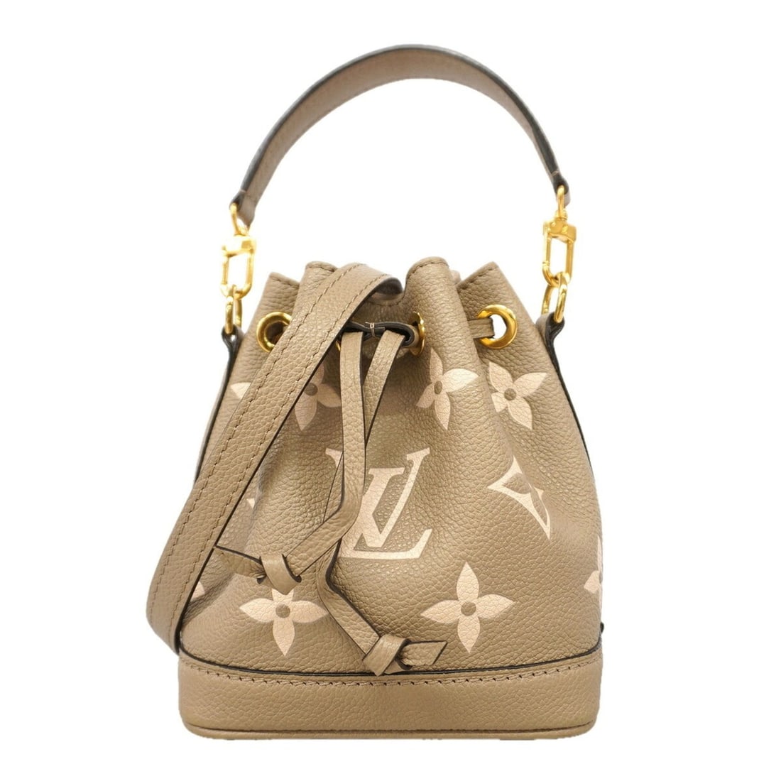 Louis Vuitton Monogram Empreinte Bicolor Nano Noe Handbag M46291 Tourtrell Crème 2-way bag for: --- Catalog ---Category: SizeSize (HxWxD): 15cm x 13cm x 10cm / 5.9'' x 5.11'' x 3.93''Category: DesignType: HandbagColor: Cream, TourterelleGender: WomenCategory: GeneralMPN: M46291Brand: Louis Vuitt