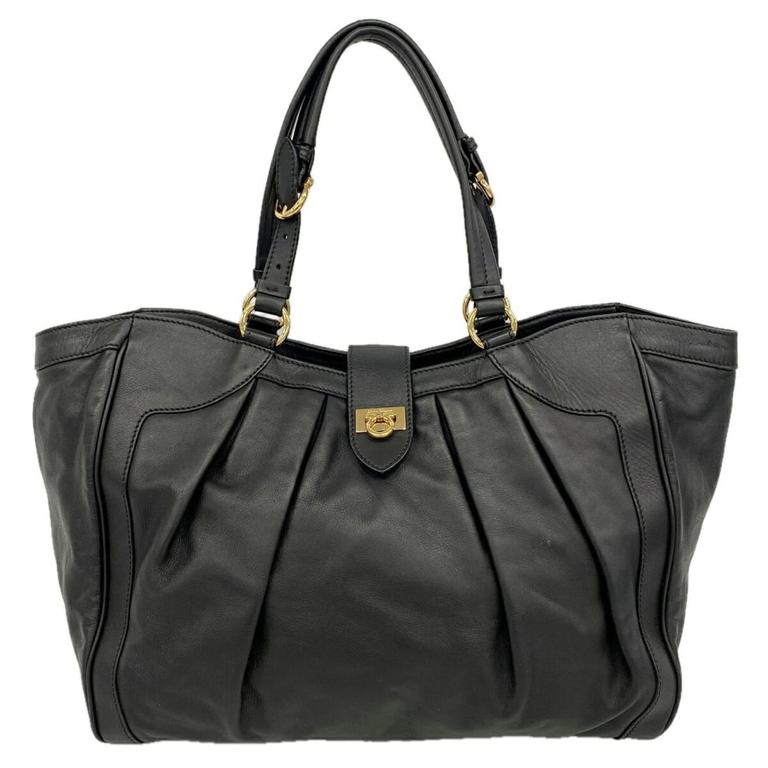Salvatore Ferragamo Gancini Leather Tote Bag, Black, Women's, P3543327: --- Catalog ---Category: SizeSize (HxWxD): 28.5cm x 33cm x 15cm / 11.22'' x 12.99'' x 5.9''Category: DesignType: Tote bagColor: BlackGender: WomenMaterial: Leather Hardware Color: GoldCategory: Genera