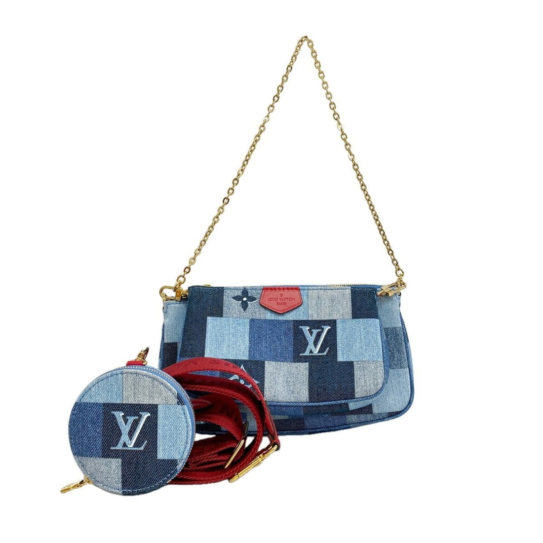 Louis Vuitton Denim Monogram Multipochette Accessoires Handbag M44990 Blue Red 2-way bag for women: --- Catalog ---Category: SizeSize (HxWxD): 13cm x 23.5cm x 4cm / 5.11'' x 9.25'' x 1.57''Category: DesignType: HandbagColor: Blue, Red colorGender: WomenCategory: GeneralMPN: M44990Brand: Louis Vuitto