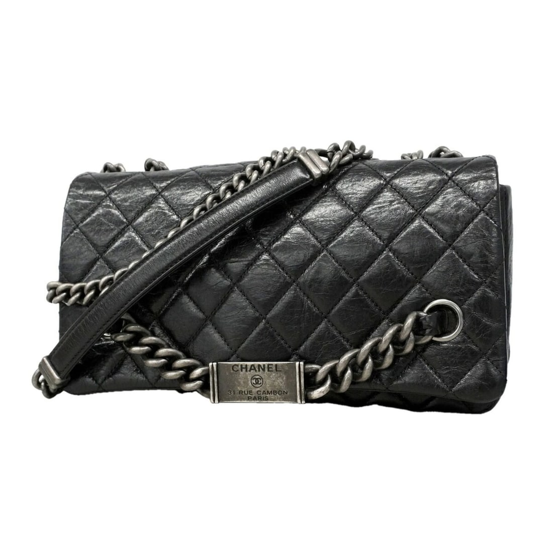 Chanel Shoulder Bag, Double Chain, Rue Cambon, Calfskin, Black, Women's, OP023979: --- Catalog ---Category: SizeSize (HxWxD): 14cm x 23cm x 6cm / 5.51'' x 9.05'' x 2.36''Category: DesignType: Shoulder bagColor: BlackGender: WomenMaterial: Leather Hardware Color: SilverLeather/Fur Ty