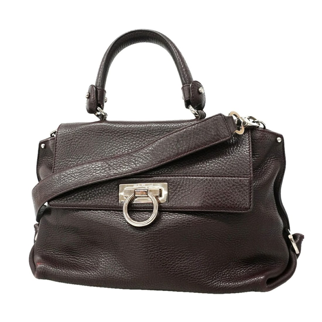 Salvatore Ferragamo Gancini Leather Handbag, Brown, 2-way Bag for Women, OP022855: --- Catalog ---Category: SizeSize (HxWxD): 22cm x 34cm x 16cm / 8.66'' x 13.38'' x 6.29''Category: DesignType: HandbagColor: BrownGender: WomenMaterial: Leather Hardware Color: SilverCategory: General