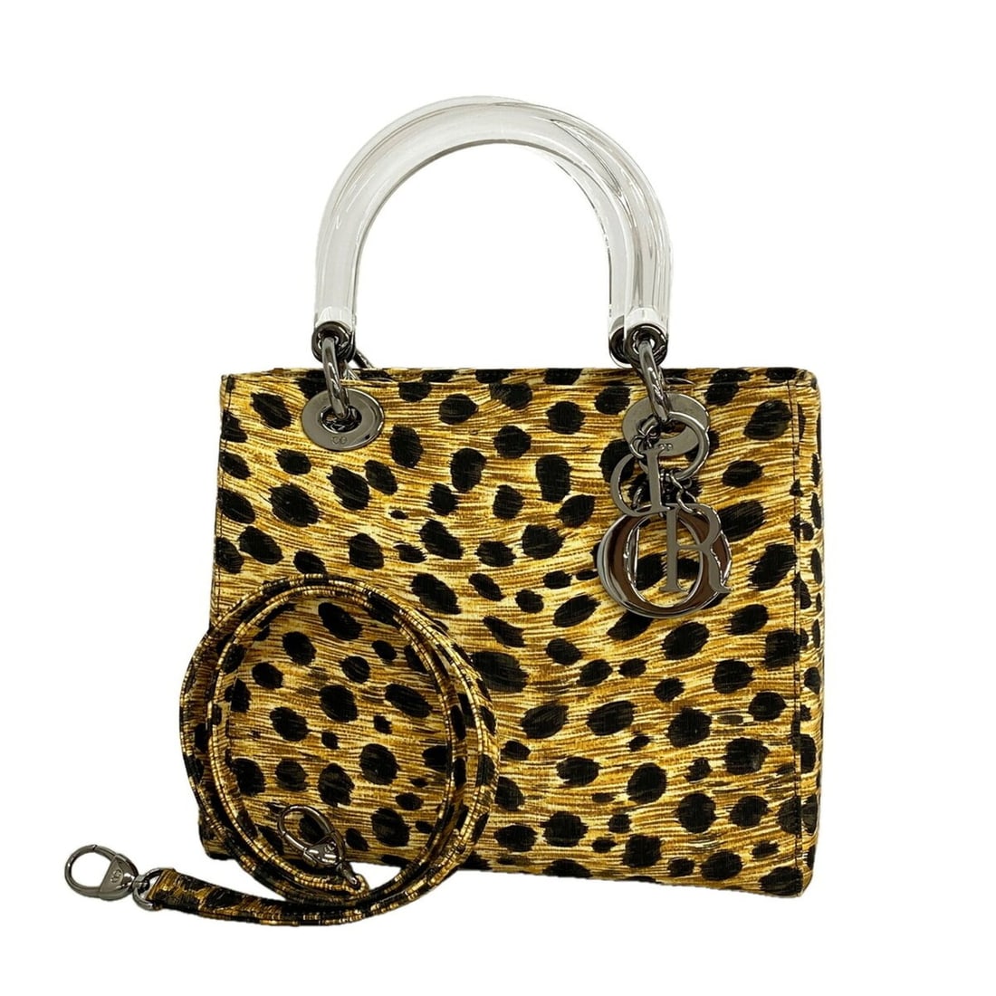 Christian Dior handbag, leopard print, Lady canvas, brown and black, 2-way bag for women, OP020122: --- Catalog ---Category: SizeSize (HxWxD): 20cm x 24cm x 11cm / 7.87'' x 9.44'' x 4.33''Category: DesignType: HandbagColor: Black, BrownGender: WomenMaterial: Canvas Hardware Color: SilverCategory: Ge
