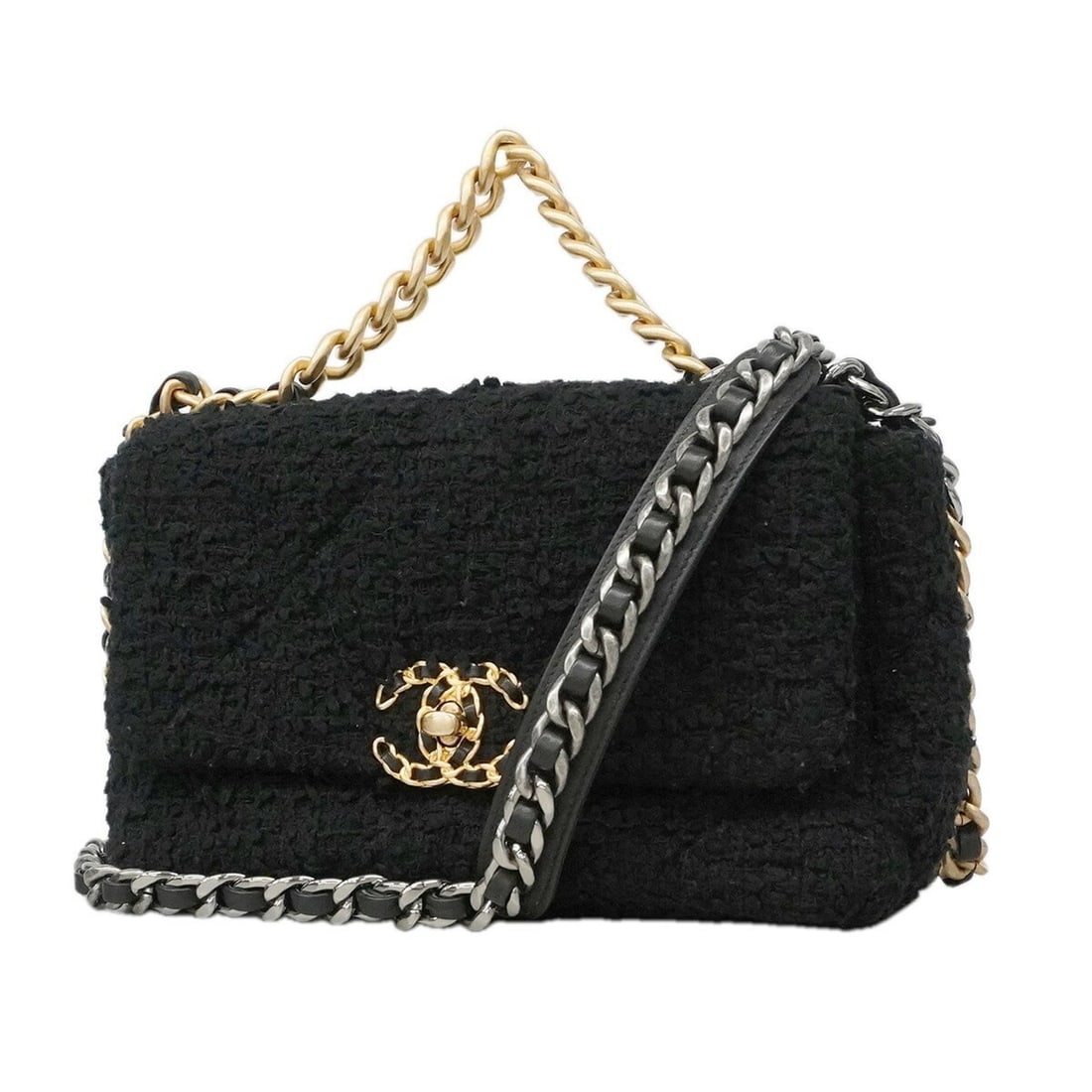 Chanel Handbag Chain Shoulder Bag 19 Tweed Black 2-way for Women OP019051 (1 of 13)