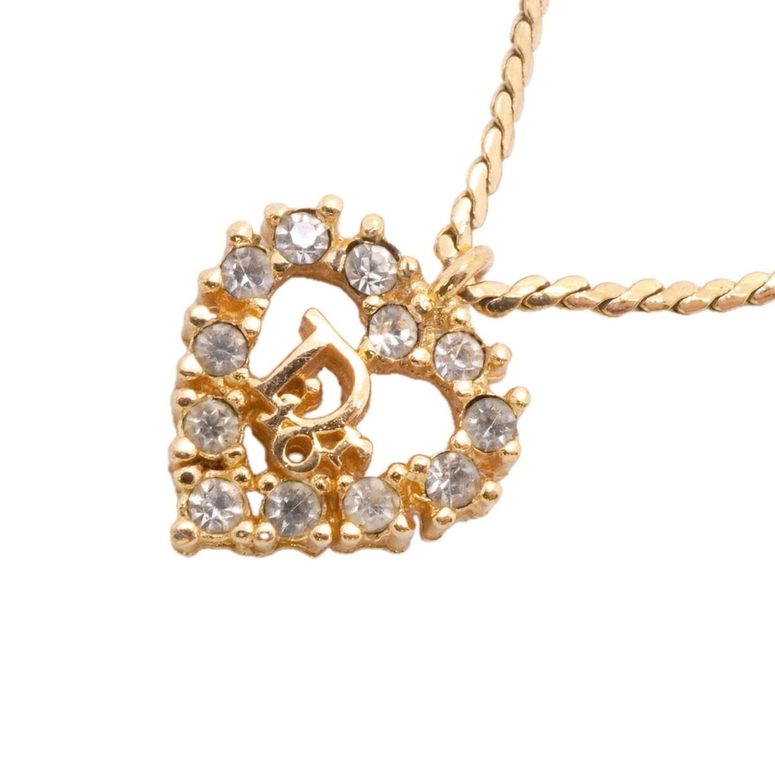 Christian Dior Necklace, Heart Motif, GP Plated, Rhinestone, Gold, Women's: --- Catalog ---Category: SizePendant Size: 15.1mm x 13.2mm / 0.59'' x 0.51''Neck Circumference: 38.5 cm - 43.5 cm / 15.15'' - 17.12''Category: DesignColor: GoldGender: WomenMaterial: Gold plating, Rhi