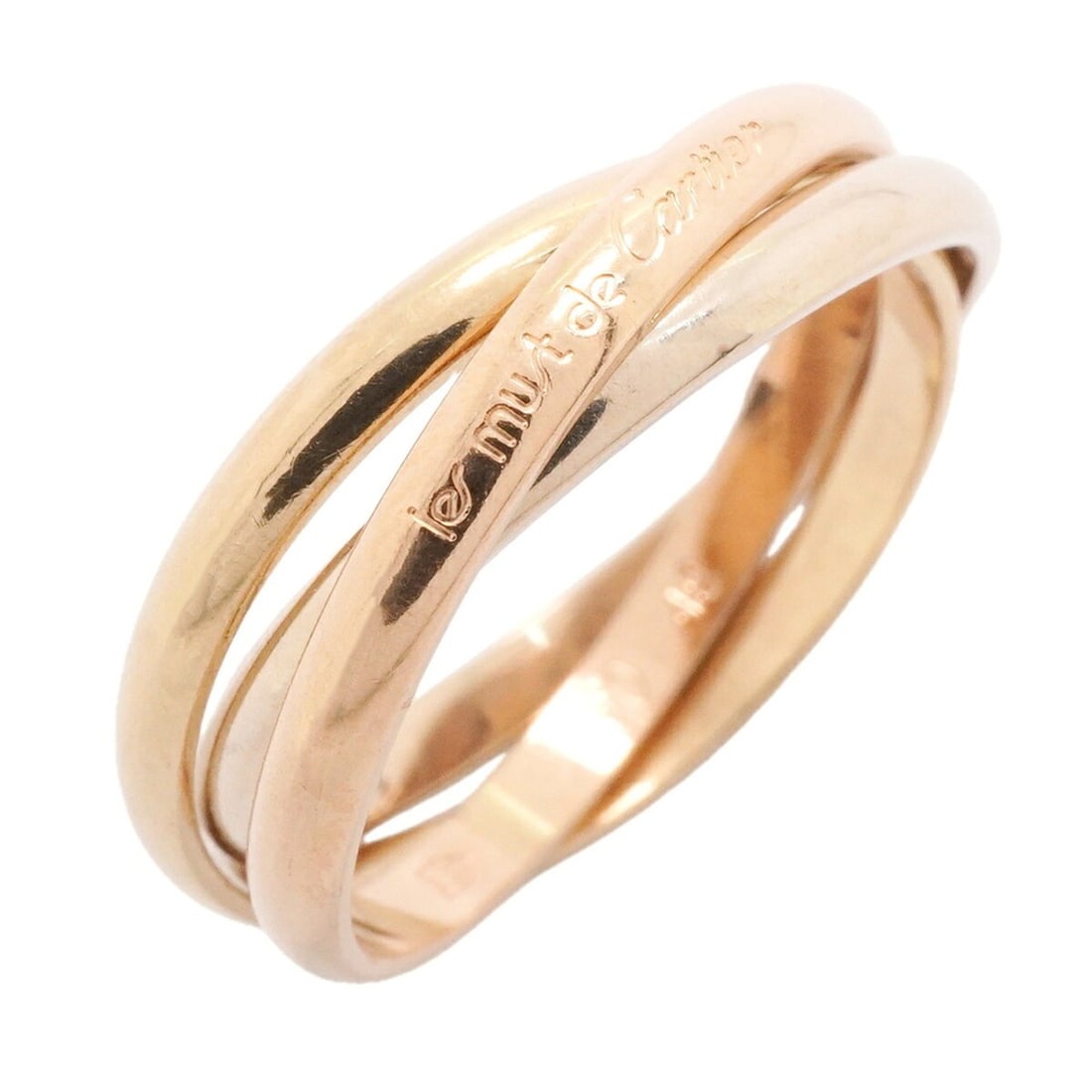 Cartier Trinity Ring XS 18K Yellow Gold (KYG), White (18KWG), Pink (18KPG) Size 49 (Women's): --- Catalog ---Category: SizeUS Size: 5Brand Size: 49Category: DesignType: Band ringGender: WomenMaterial: Pink gold (18K), White gold (18K), Yellow gold (18K)Category: GeneralBrand: Cartier--- Item L