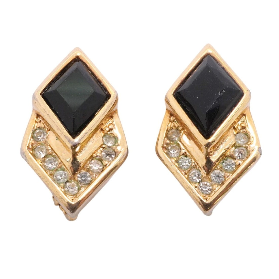 Christian Dior Earrings, GP Plated, Rhinestone, Gold, Black, Women's: --- Catalog ---Category: SizeSize (HxWxD): 19.50mm x 11.60mm / 0.77'' x 0.46''Category: DesignType: Clip earringsColor: Black, GoldGender: WomenMaterial: Gold plating, RhinestoneCategory: GeneralBrand